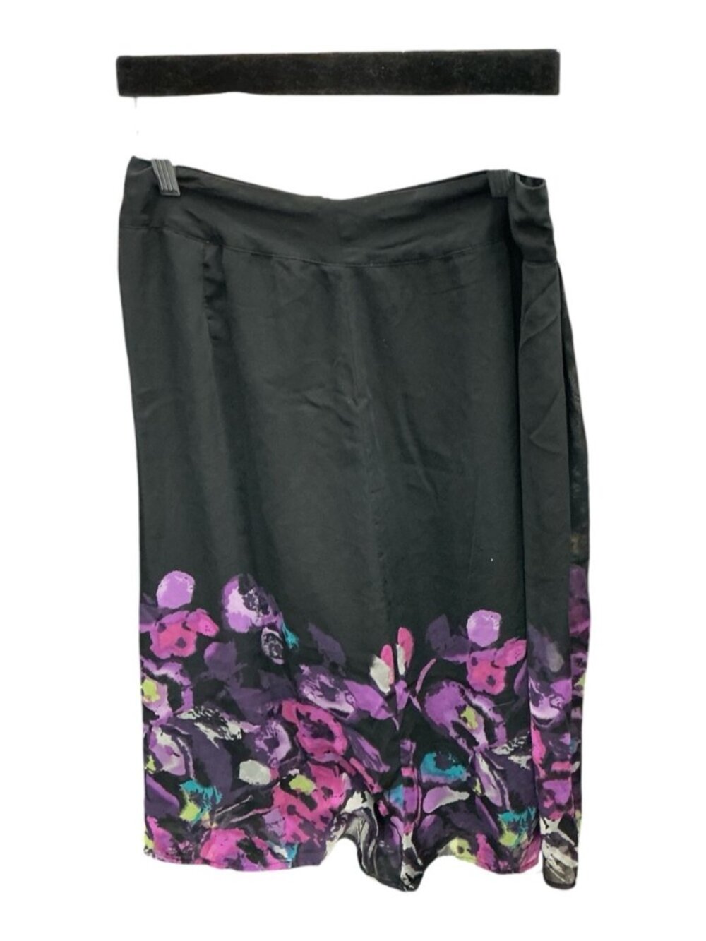 East 5th Black Midi Skirt with Purple Floral Hem